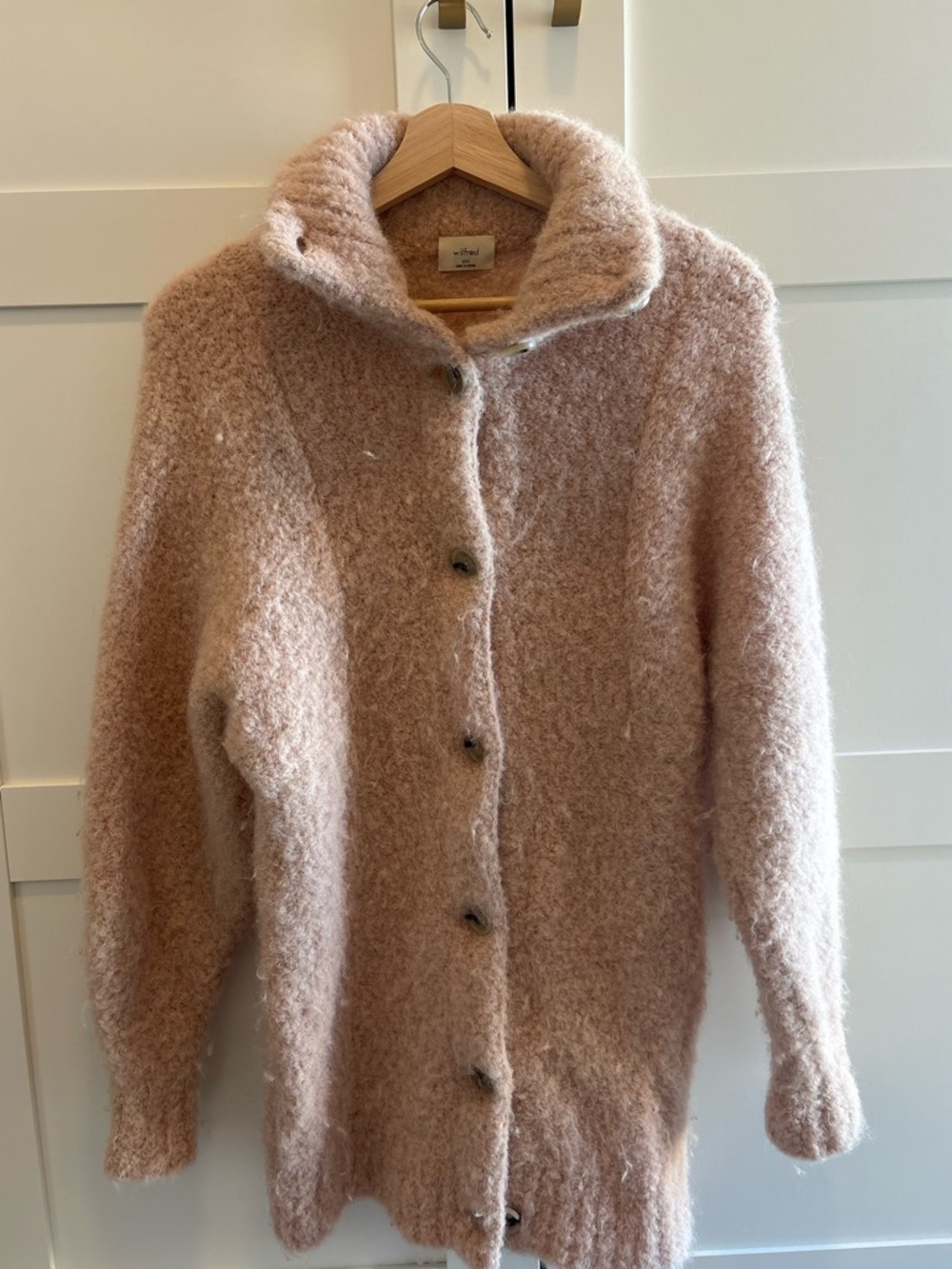 Wilfred Alpaca Knit Teddy Button-Front Jacket in Blush